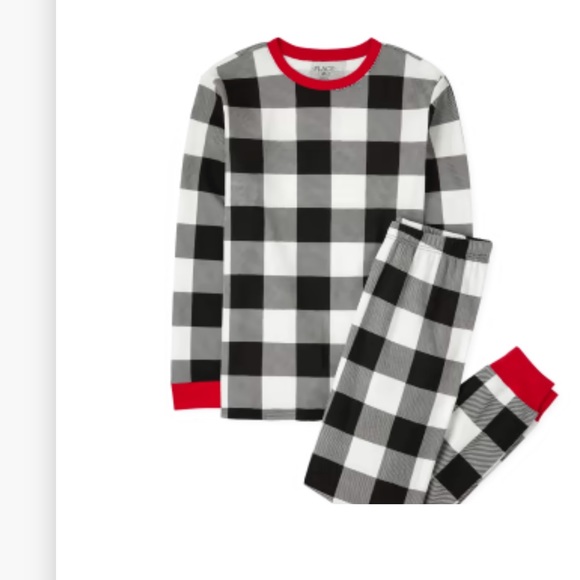 Unisex adult matching family thermal Buffalo plaid cotton pajamas in black - Picture 2 of 4